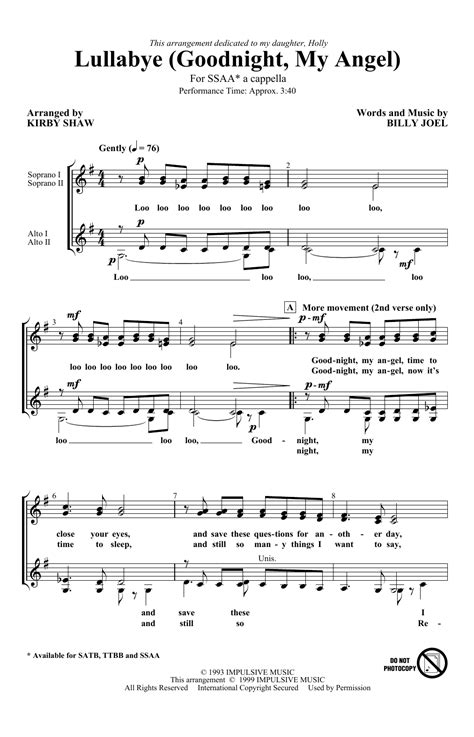  Lullabye (Goodnight, My Angel) (arr. Kirby Shaw) by Billy Joel